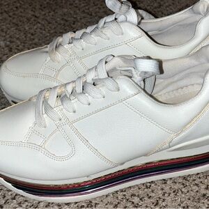 Platform White Sneakers with Rainbow Sole